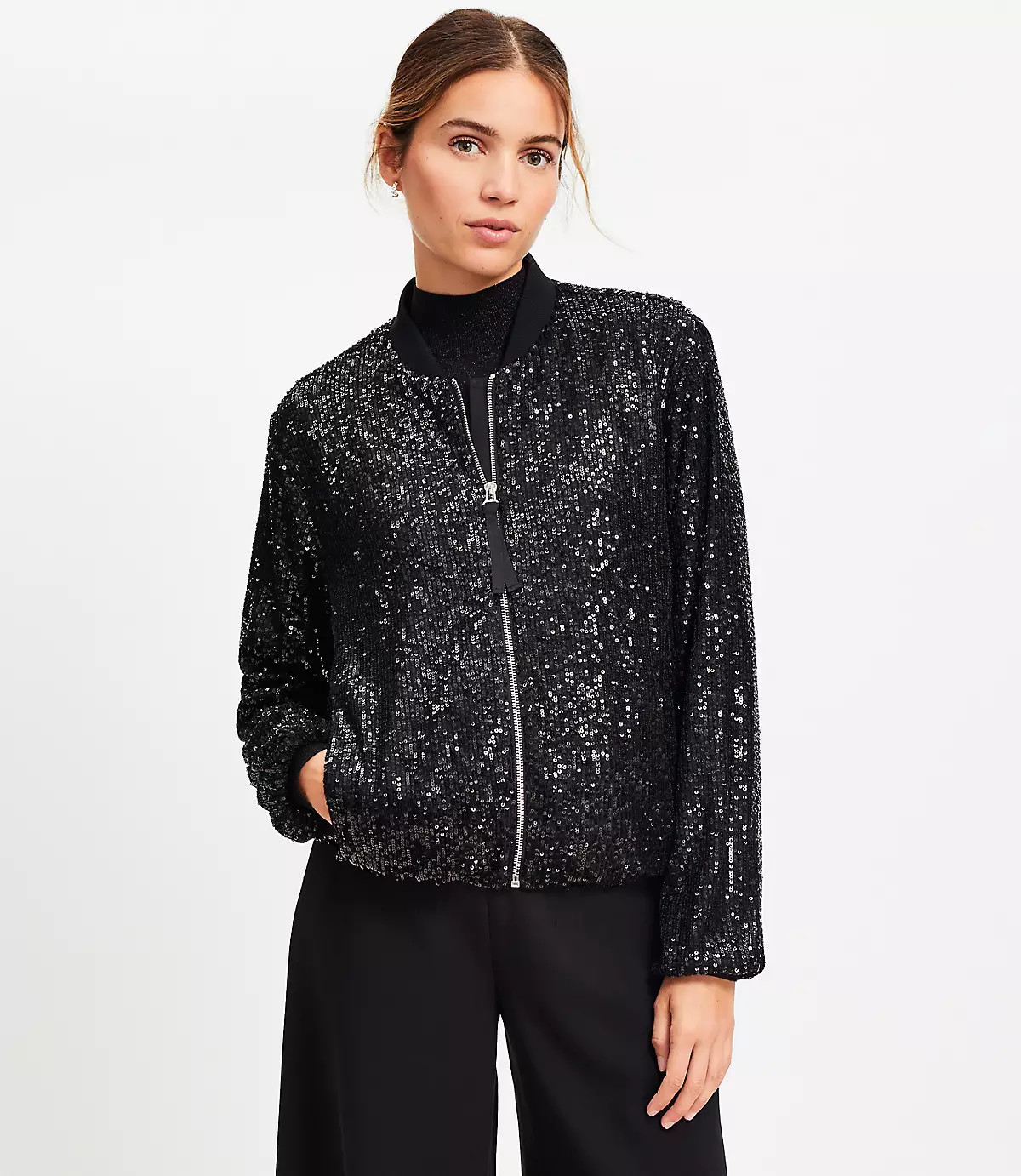 Sequin Bomber Jacket | LOFT