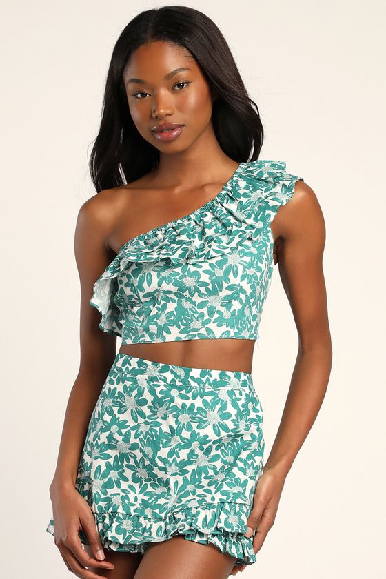 All Set Up Green Floral Print Ruffled Skort | Lulus (US)