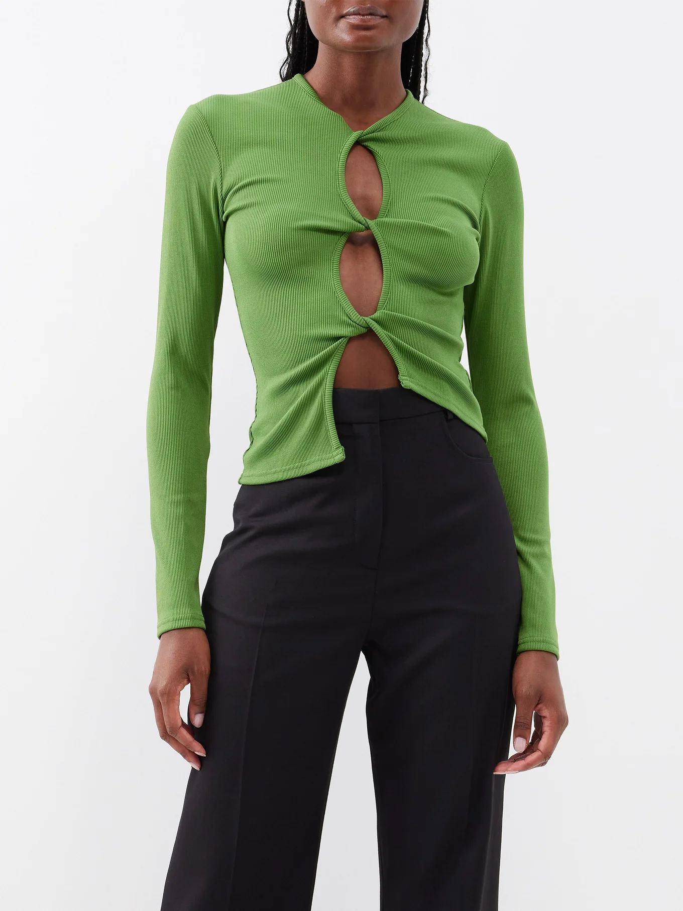 Twisted cutout-front ribbed top | Matches (UK)