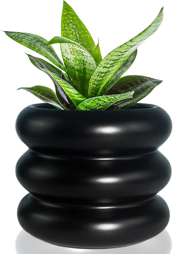 Modern Plant Pot 4.7 Inch Black Ceramic Planters for Indoor Plants Unique Pots for Plants, Boho P... | Amazon (US)