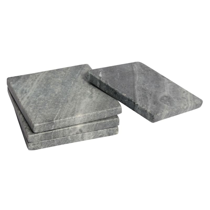 Set of 4 Square Grey Marbled Stoneware Coasters, 4" | At Home