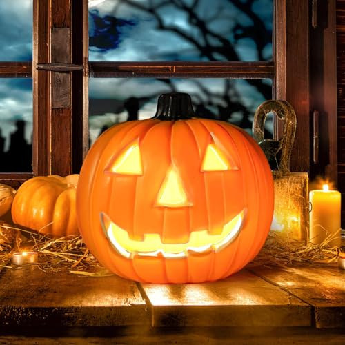 Halloween Pumpkin Decorations - 8" LED Halloween Pumpkin Lantern with Traditional Smile Face, Light up Pumpkins Decor Jack O Lantern Halloween Decorations for Yard, Party, Porch, Garden | Amazon (US)