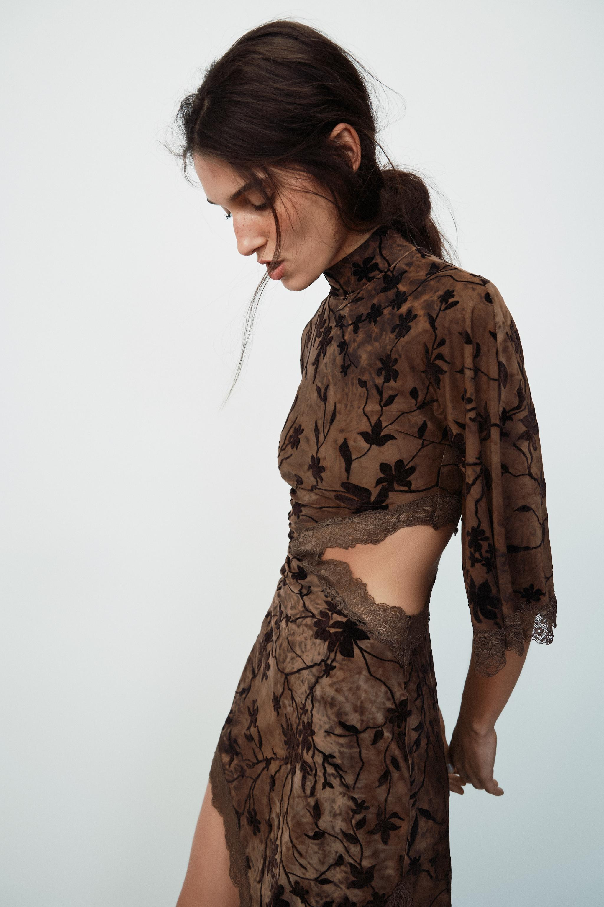FLOCKED MINI DRESS WITH SLIT | Zara US