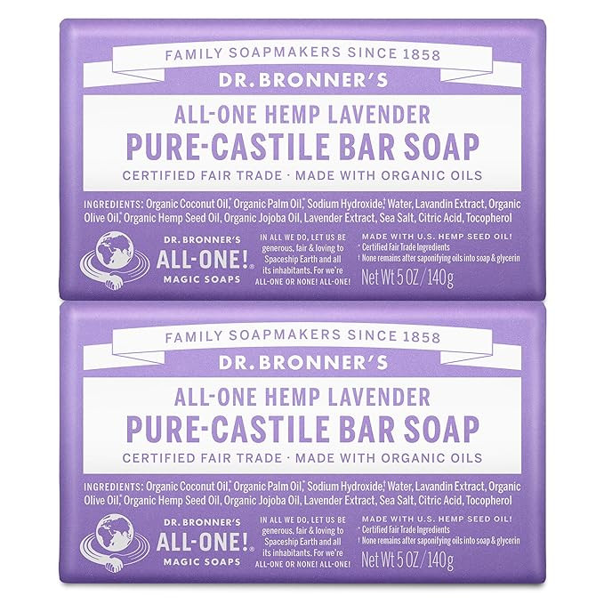 Dr. Bronner's - Pure-Castile Bar Soap (Lavender, 5 ounce, 2-Pack) - Made with Organic Oils, For F... | Amazon (US)