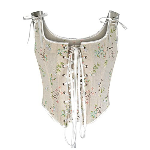 Womens Sexy Bustier Corset Top Y2K Eyelet Lace-up Floral Print Push Up Crop Tops Vintage Tank Party Clubwear Bodice | Amazon (US)