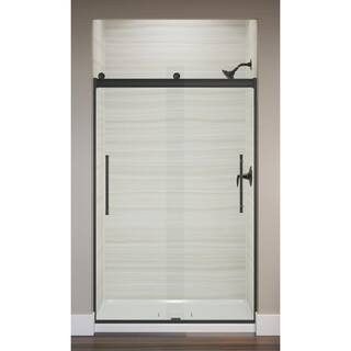 Elmbrook 44-48 in. W x 74 in. H Sliding Frameless Shower Door in Matte Black with Crystal Clear G... | The Home Depot