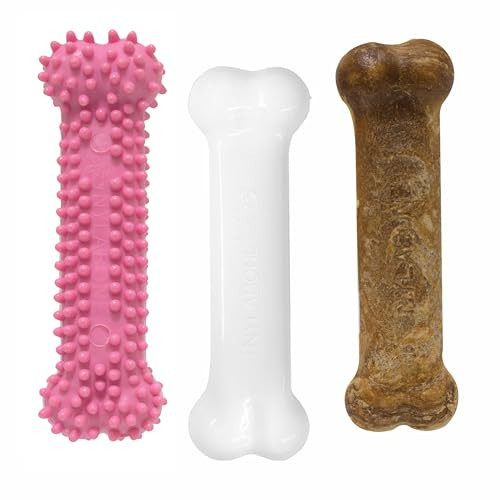 Nylabone Puppy Chew Toys & Natural Treat Triple Pack, Puppy Enrichment Teething Toys, Pink, Chicken & Bacon Flavor, Small Dogs - Up to 25 Ibs, 3 Pack | Amazon (US)