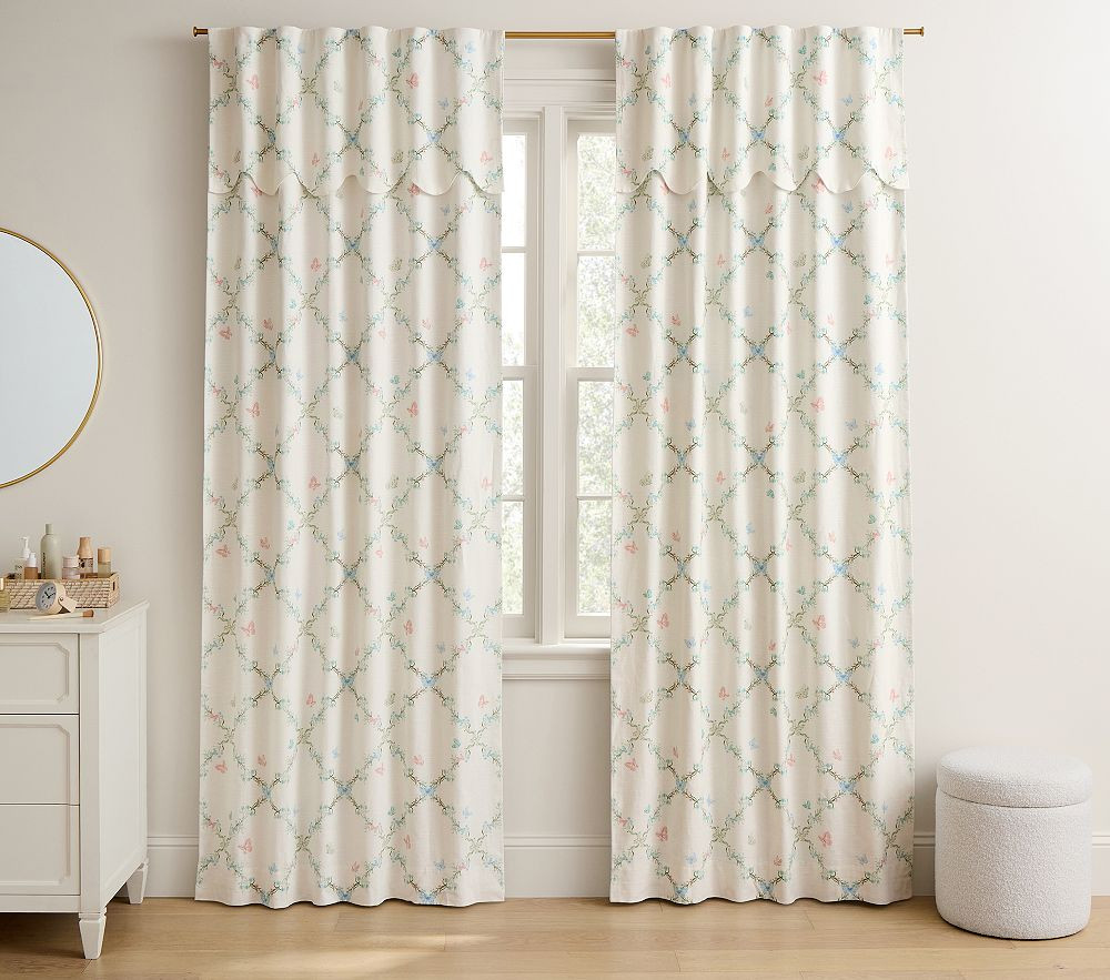 Garden Trellis Scallop Evelyn Linen Blackout Curtain | Pottery Barn Kids