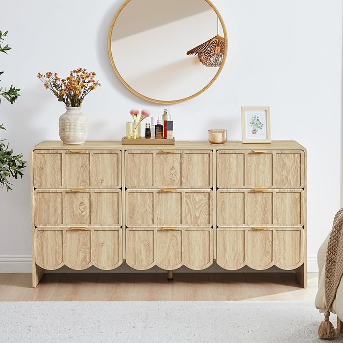 9 Drawer Dresser for Bedroom, Modern Closet Chest of Drawers with Wave Fluted Drawer, Wood Storag... | Amazon (US)