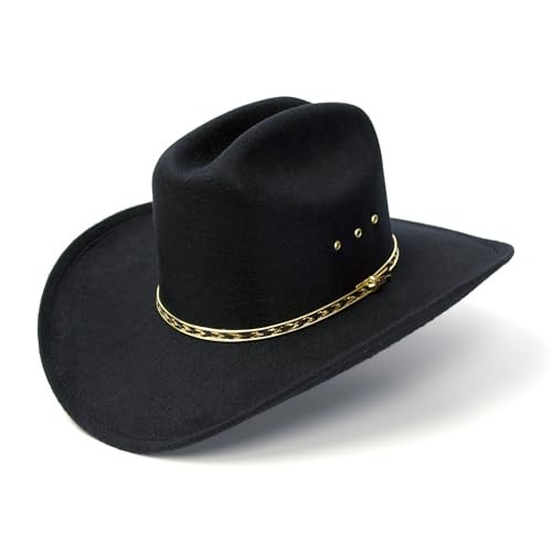 WESTERN EXPRESS Men's Faux Felt East Clintwood Cowboy Hat with Gold Band Rodeo Cattleman Mexican - Black Color Adults Size (61) - 7 5/8 | Amazon (US)
