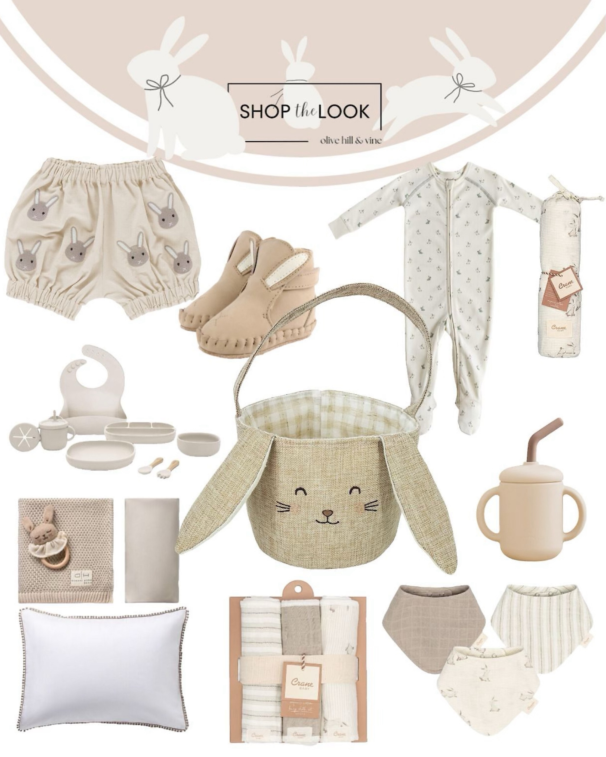 Hop into Easter joy with our oat-colored cuteness! Embrace taupe elegance with a floppy-eared basket filled with a soft sleeper, burp cloths, crib set, bunny ear baby shoes, adorable bloomers, a bib, and a swaddle. Don't miss the chic silicon food set for the tiniest trendsetter! 

#LTKSpringSale #LTKGiftGuide #LTKSeasonal