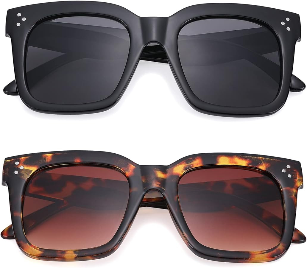Retro Oversized Square Sunglasses for Women Flat Lens Sun Glasses Gradient Shades UV400 | Amazon (US)