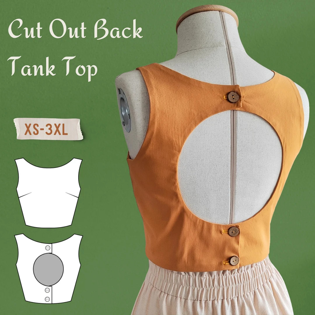 Cut Out Back Tank Top Pdf Sewing Pattern Well Made Trendy Digital Pattern in Sizes XS-3XL - Etsy | Etsy (US)