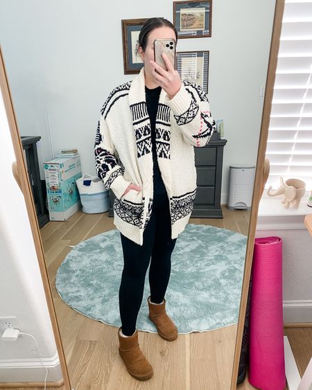 Winter outfit / oversized knit cardigan sweater / black shirt / black leggings / brown boots / loungewear / cozy comfy outfits / Anthropologie 

#LTKSeasonal #LTKover40 #LTKfindsunder100