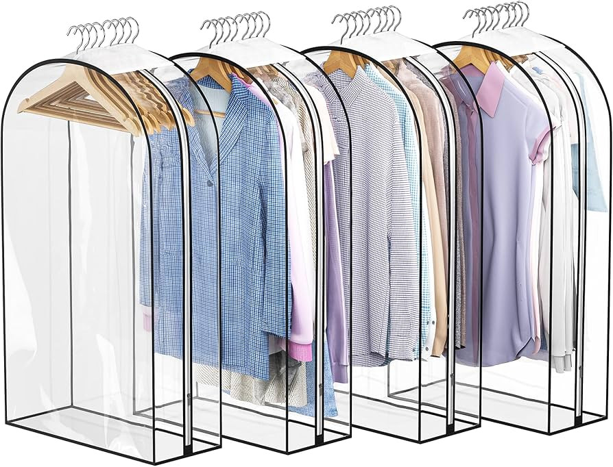 Clear Garment Bag For Hanging Clothes- 4 Pack 10” Gusseted Suit Bags For Closet Storage, Plasti... | Amazon (US)
