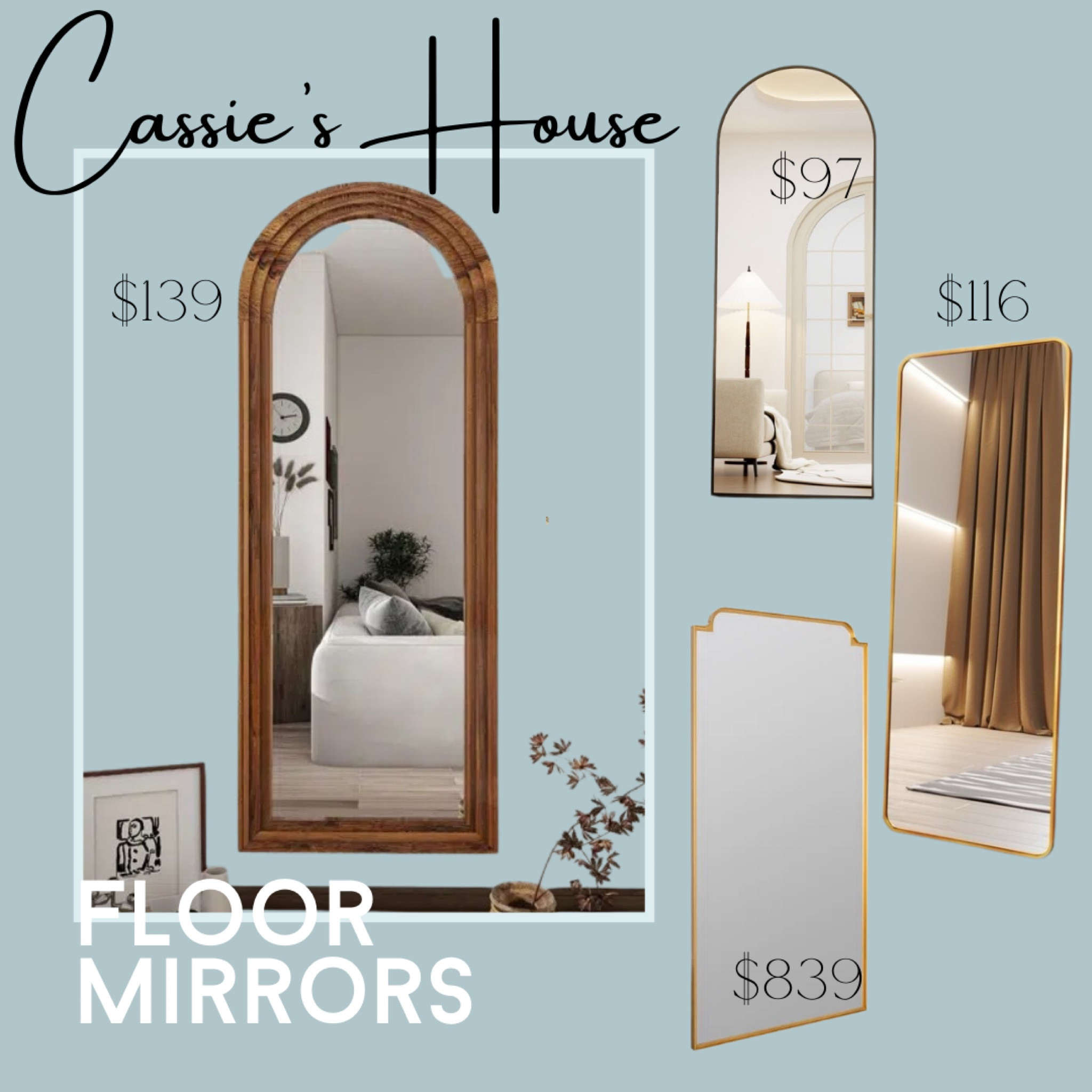 Floor Mirrors. High and Low budget. Arched mirror, floor length mirror.

#LTKhome