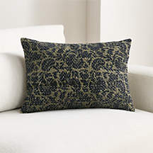 Sashiko Floral Organic Cotton Velvet 22"x15" Moss Green Throw Pillow Cover | Crate & Barrel