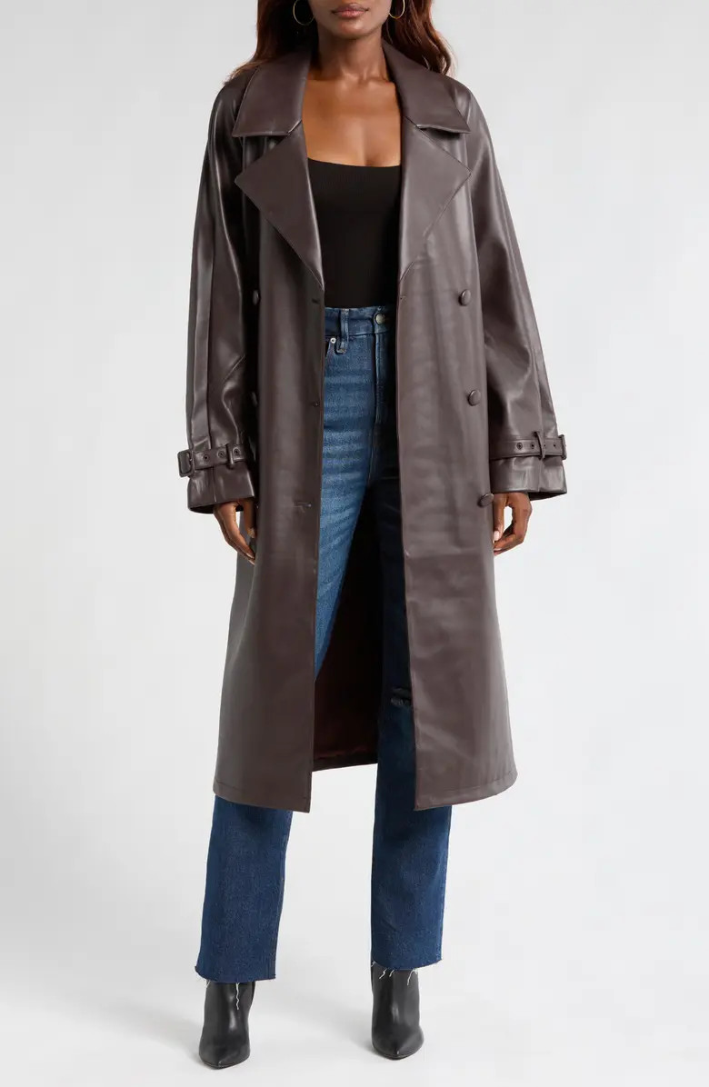 Better Than Leather Faux Leather Tie Belt Trench Coat | Nordstrom