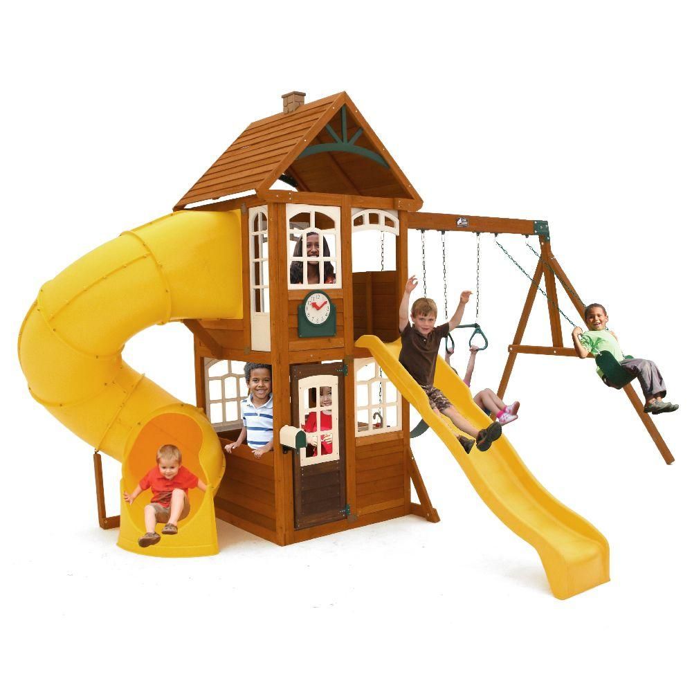 KidKraft Lewiston Retreat Wooden Swing Set | The Home Depot