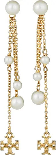 Tory Burch Kira Imitation Pearl Linear Drop Earrings | Nordstrom | Nordstrom