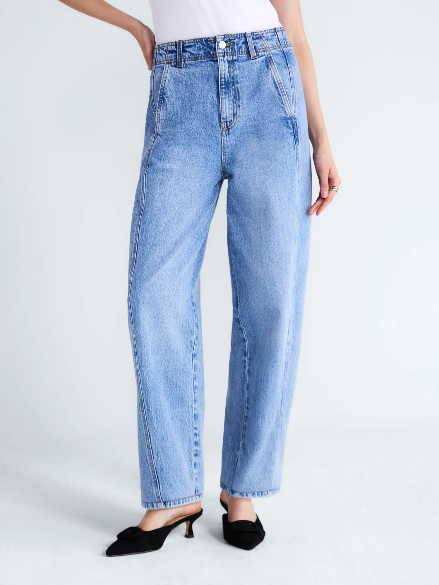 Free Assembly Women's and Women's Plus Side Panel Barrel Jeans, 30" Inseam, Sizes 0-28W | Walmart (US)