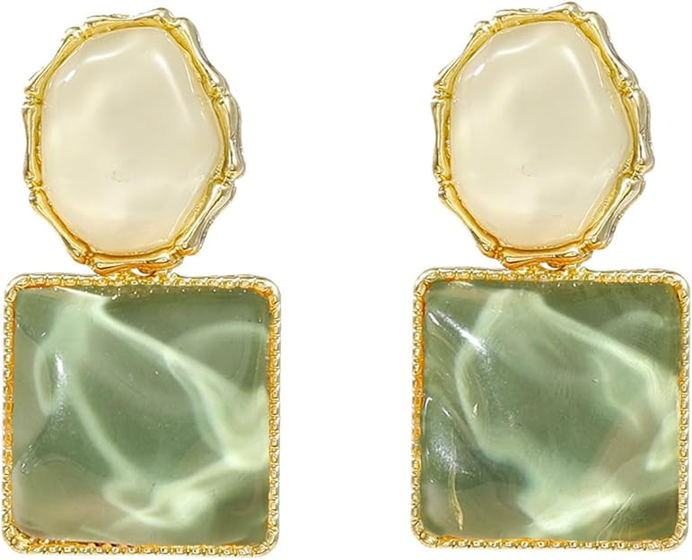 Green Geometric Statement Earrings for Women Unique Dangle Earrings Large Drop Earrings Gold Stud... | Amazon (US)
