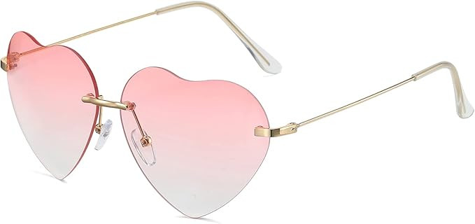 Dollger Pink Heart Sunglasses Women Rimless Sunglasses Thin Metal Frame Sunglasses | Amazon (US)