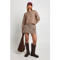 boohoo Women's Textured Knit Crew Neck Boxy Knitted Cardigan in Taupe | Size: Large | Boohoo.com (UK & IE)