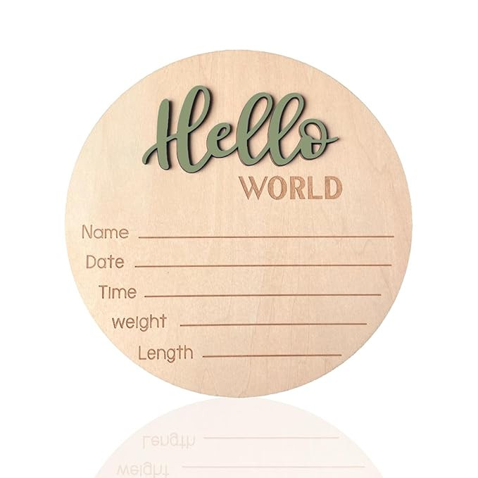 Baby Announcement Sign, ​5.9 Inch Wooden Hello World Newborn Signs, Birth Announcement Sign, Ba... | Amazon (US)