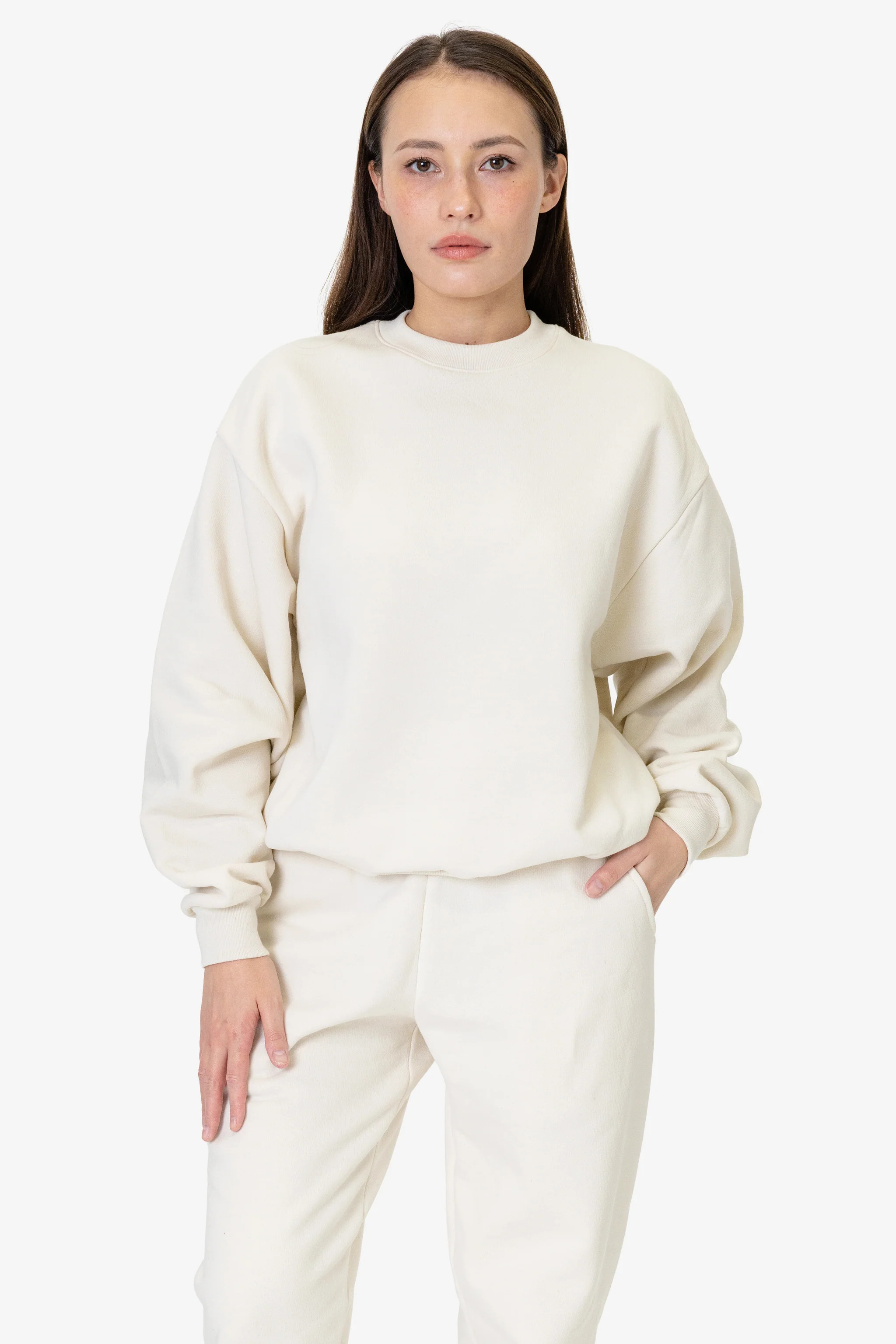 MWF1047 - 10 oz. Mid-weight Poly Cotton Fleece Wide Crewneck | Los Angeles Apparel