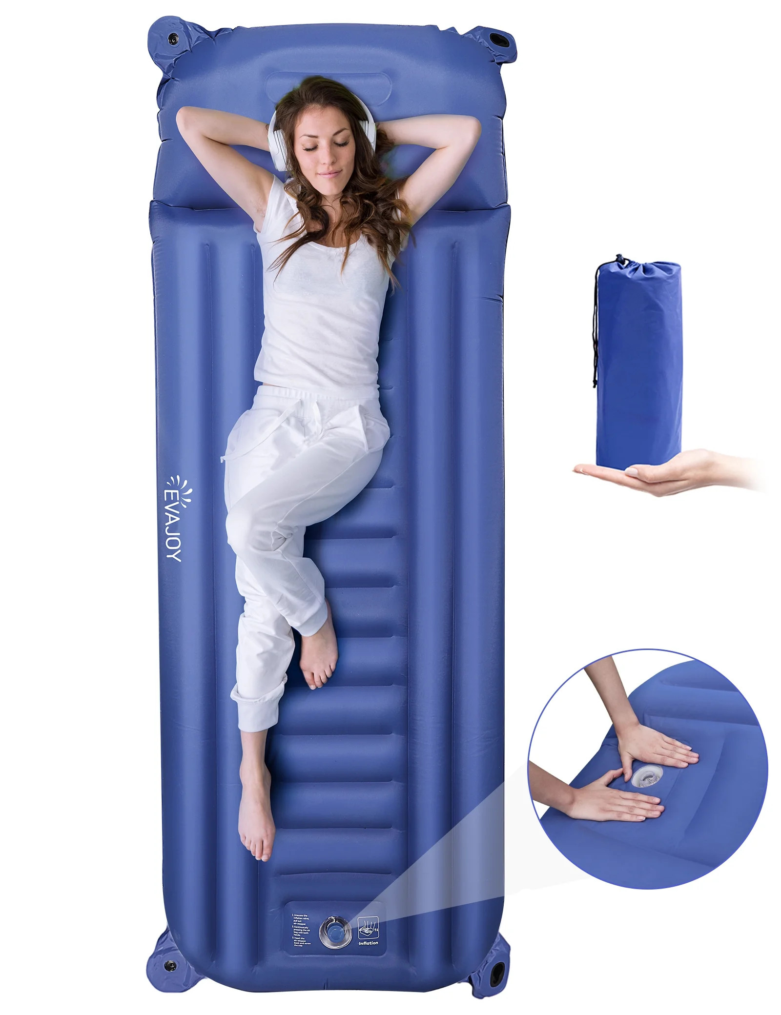 Inflatable Camping Sleeping Pad, Integrated Pillow, Built-in Inflator, 5.5 Inch Height, Fast Infl... | Walmart (US)