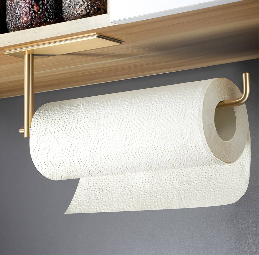SUNTECH Paper Towel Holder Under Cabinet Gold - Self Adhesive Paper Towel Roll Holder for Kitchen... | Amazon (US)