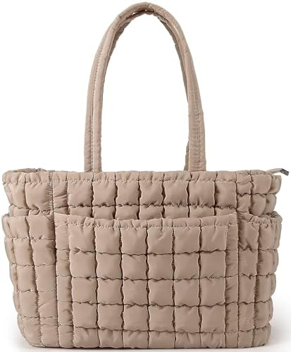 Queenoris Puffer Tote Bag for Women, Soft Quilted Shoulder Handbag Large Lightweight Satchel Purs... | Amazon (US)