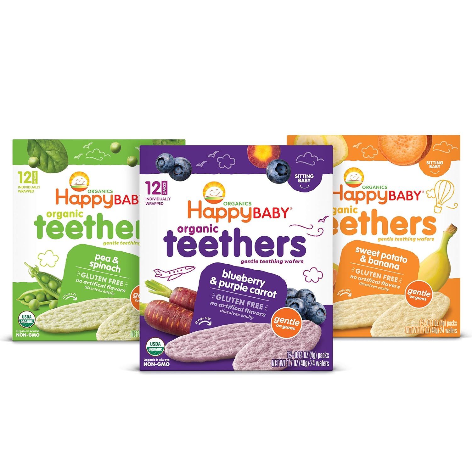Happy Baby Organics Gluten Free Organic Teethers 3 Flavor Variety Pack | Amazon (US)