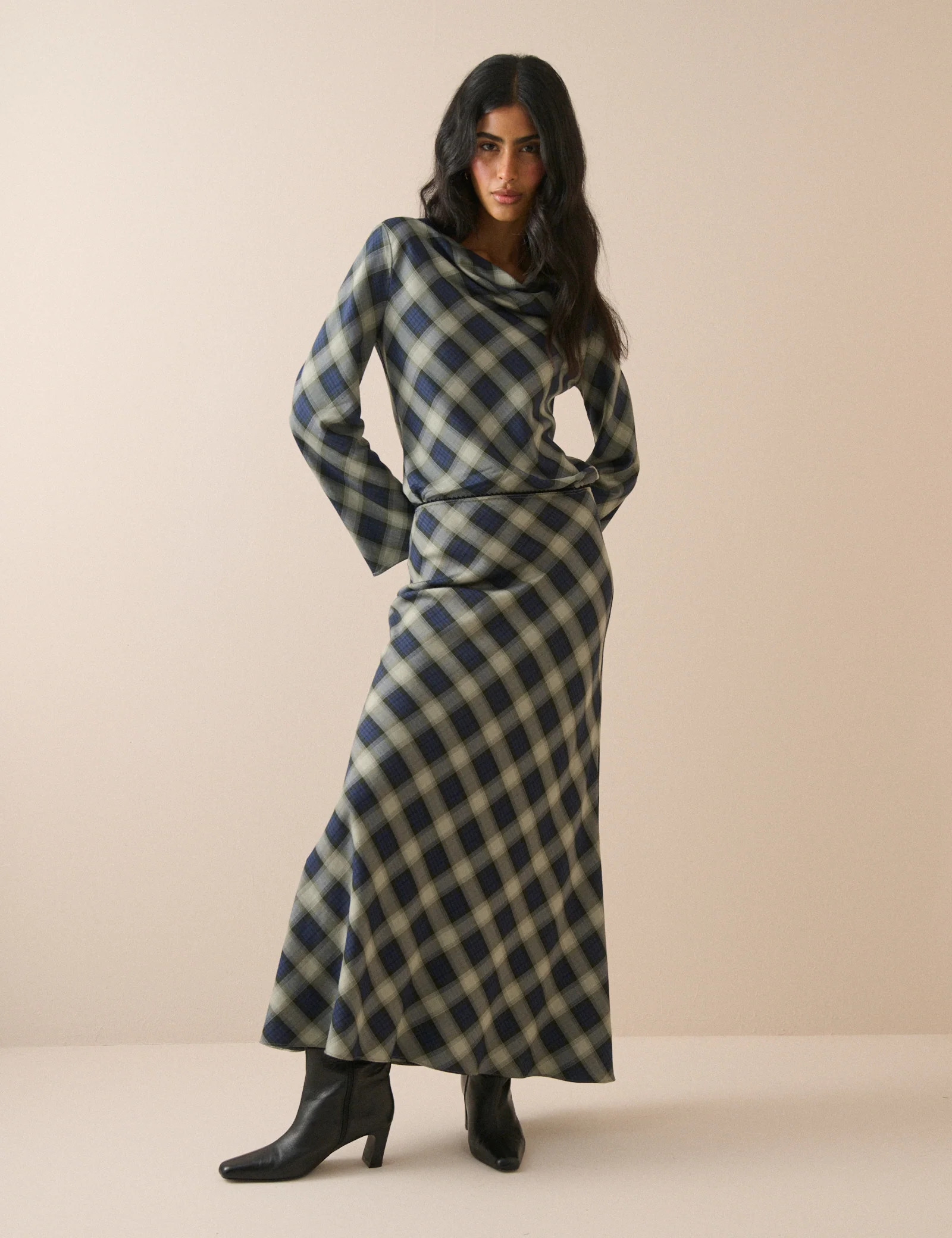 Navy Check Otto Maxi Skirt | Nobody's Child