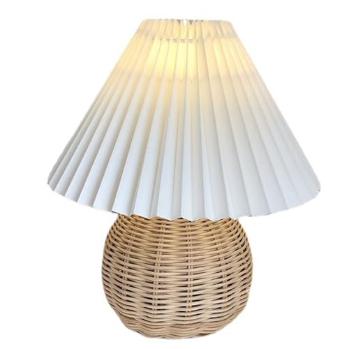 Small Pleated Table Lamp, Bedside Nightstand Mini Lamp for Bedroom Living Room Side Table Rattan Pleated Aesthetic Vintage Lamp | Amazon (US)