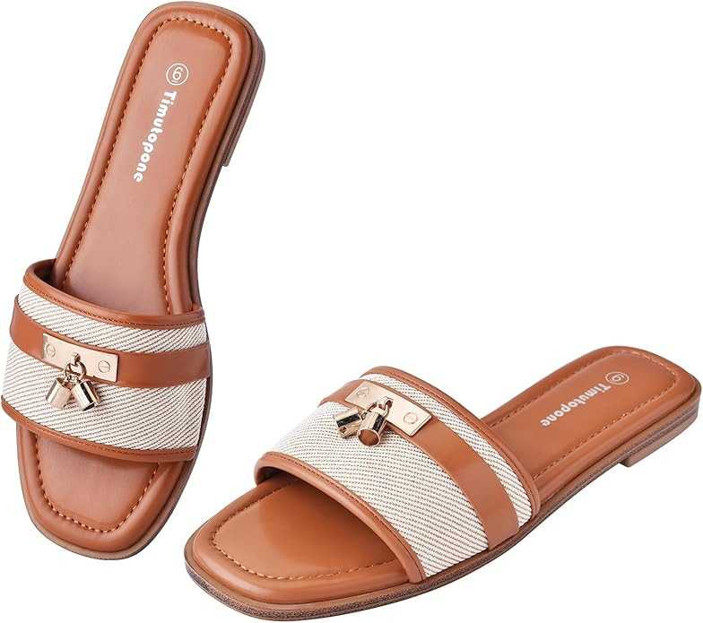 Dressy Flat Sandals for Women Elegant Summer Comfortable Slides Sandal 2026 Trendy Fashion Square... | Amazon (US)