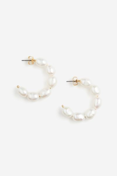 Gold-plated pearl hoops - White - Ladies | H&M GB | H&M (UK, MY, IN, SG, PH, TW, HK)