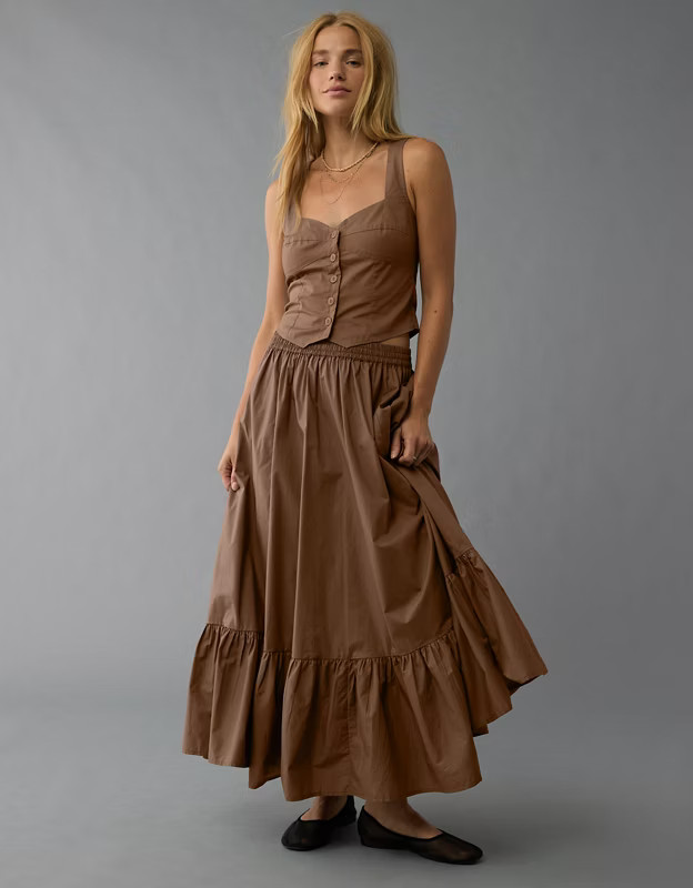 AE High-Waisted Ruffle Maxi Skirt | American Eagle Outfitters (US & CA)
