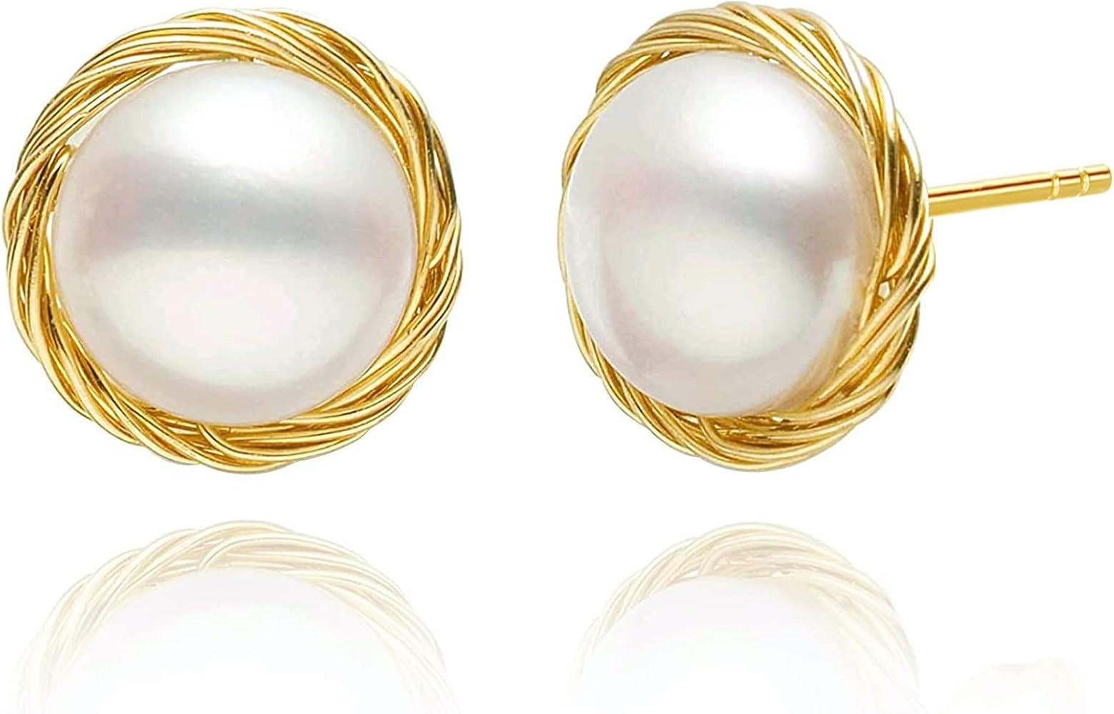 Yuejewlry Pearl Earrings for Women,0.3-0.4 inches (8-9 mm),Freshwater Pearl,Hypoallergenic Pearl ... | Amazon (US)