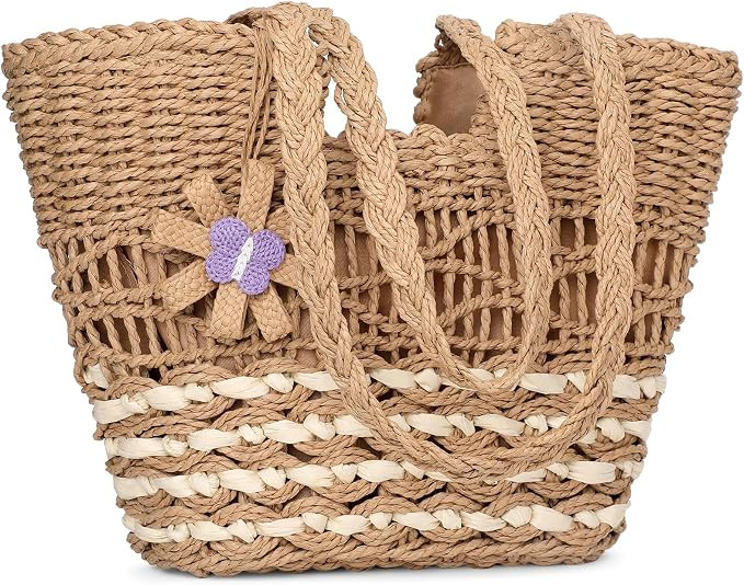 Trifabricy Beach Bags for Women, Summer Straw Bag, Woven Straw Beach Tote Bag Shoulder Handbags | Amazon (US)