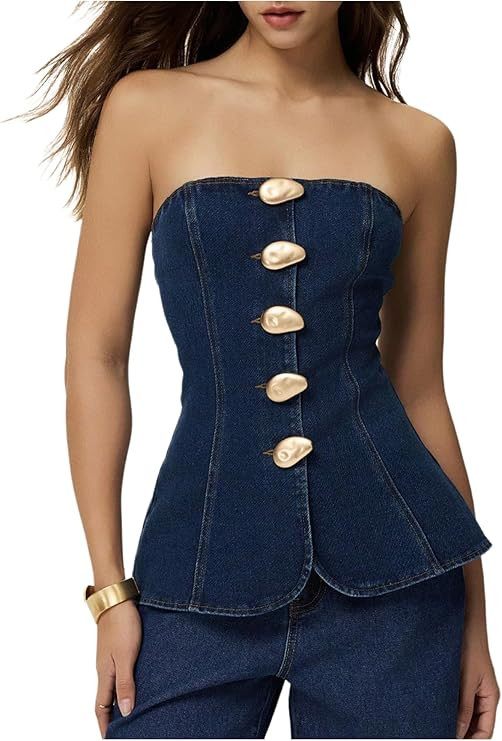 Floerns Women's Strapless Metal Button Front Tube Top | Amazon (US)