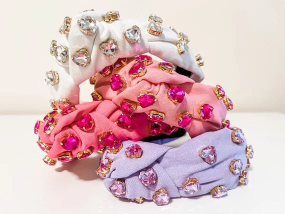 Luxury Knotted Bling and Bedazzled Headband With Heart Gems  - Etsy | Etsy (US)