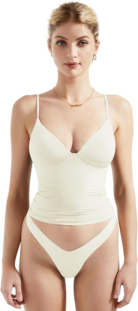 SUUKSESS Women Sexy Deep V Neck Sleeveless Fitted Basic Tops Y2K Tank Top Cami | Amazon (US)