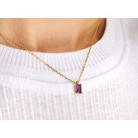 Dainty Amethyst Baguette Gold Necklace, February Birthstone Purple Gemstone Pendant, Layered Dainty  | Etsy (US)