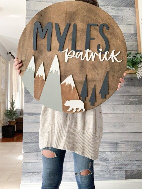 24 Round Baby Sign  Mountain Baby Name Sign  Mountain | Etsy | Etsy (US)