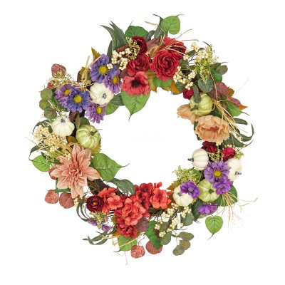 30" Harvest Floral and Pumpkins Artificial Wreath - National Tree Company | Target