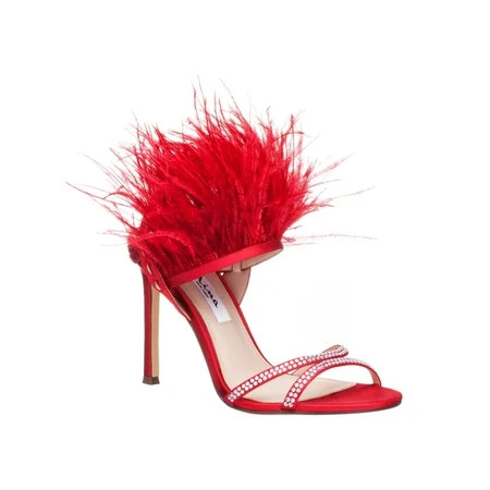 NINA Womens Red Feather Cushioned Dalva Round Toe Stiletto Buckle Dress Heeled Sandal 5 M | Walmart (US)
