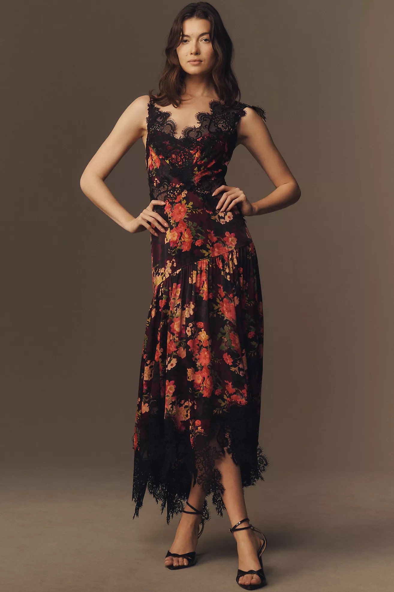 BHLDN Evelyn Lace V-Neck High-Low Midi Dress | Anthropologie (US)