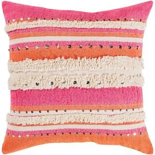 Sabia Pink Striped Textured Polyester 22 in. x 22 in. Throw Pillow | The Home Depot